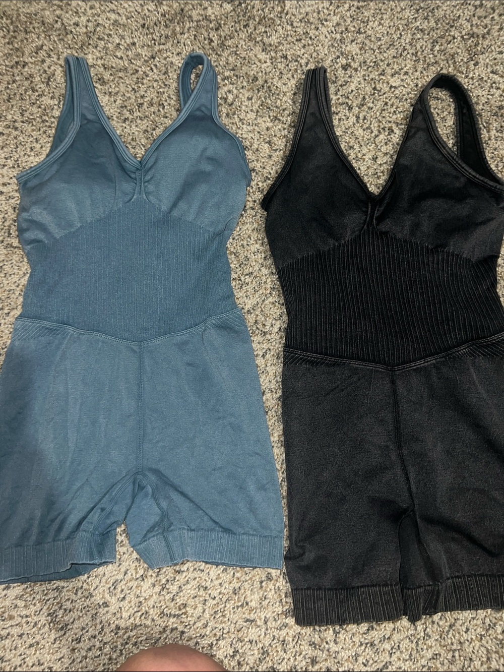 JoyLab Duo Ribbed V-Neck Romper in Teal and Black